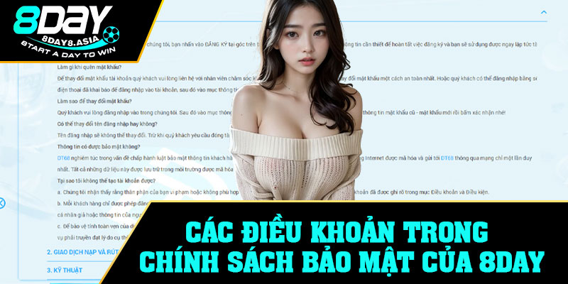 Các điều khoản trong chính sách bảo mật của 8Day