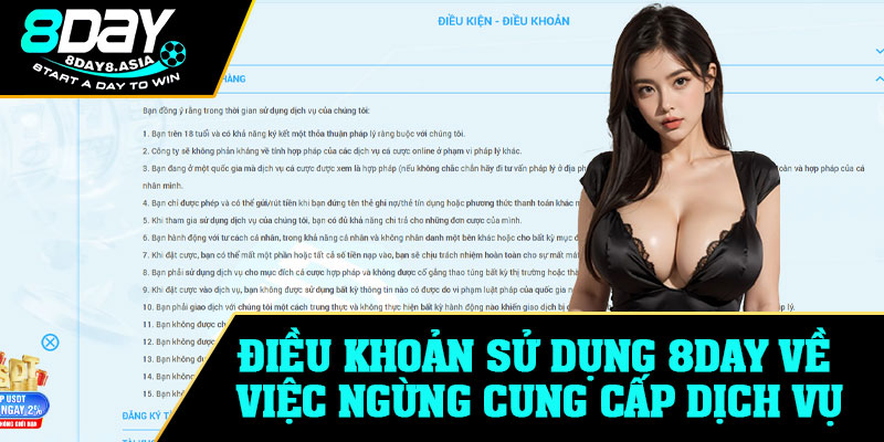 Điều khoản sử dụng 8Day về việc ngừng cung cấp dịch vụ